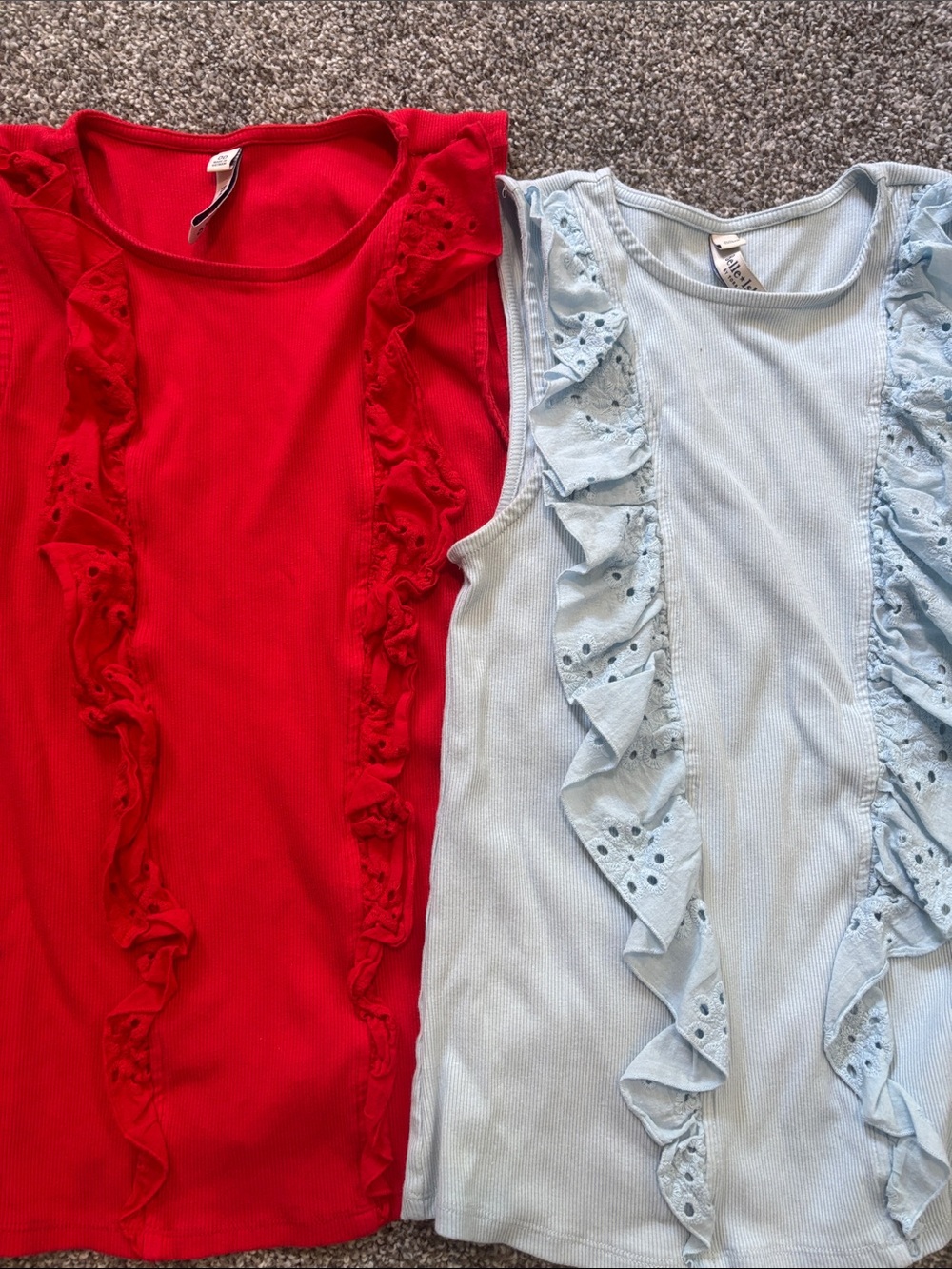 Light Blue & Red Ruffled Ribbed Tank Tops 00 Torid - Picture 3 of 5